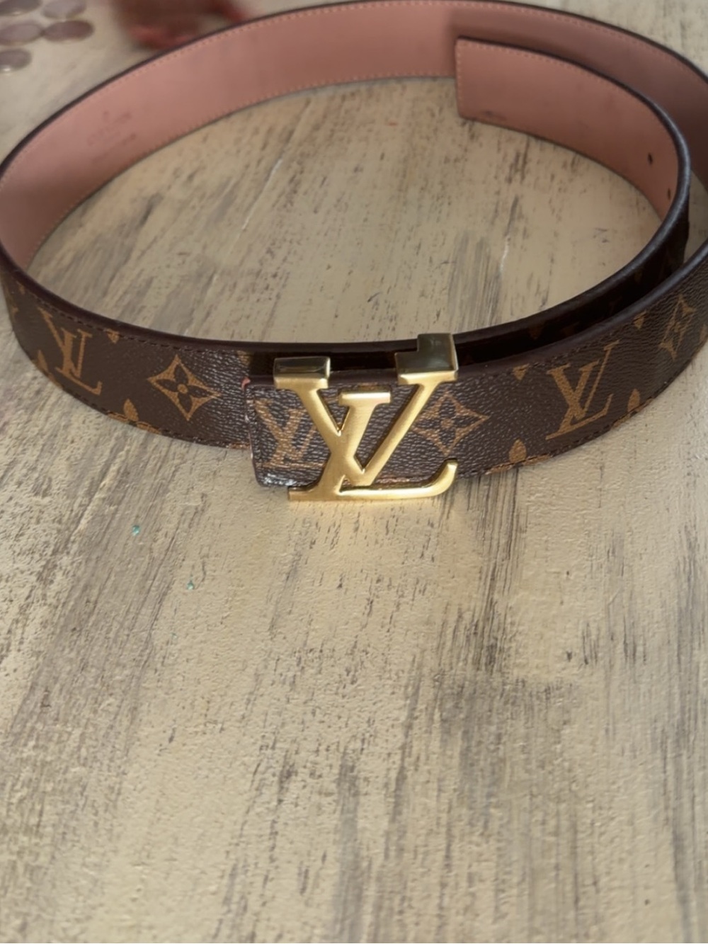 Louis Vuitton Brown Monogram Leather Belt with Gold LV Buckle
